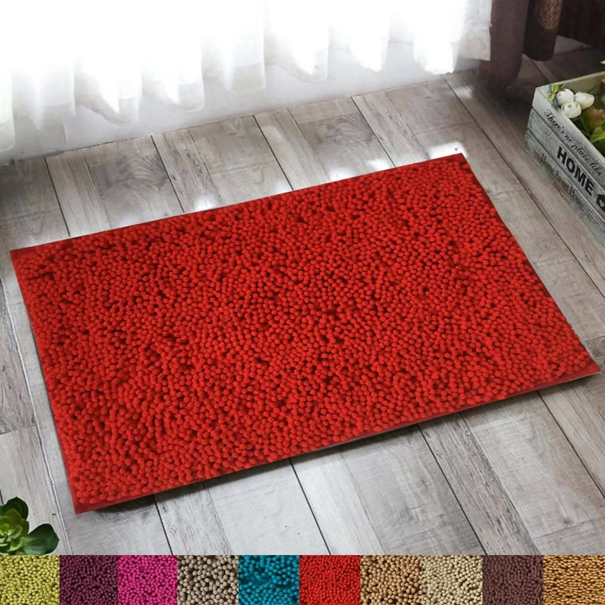 Lushomes Bathroom Mat, 2200 GSM Floor, bath mat Mat with High Pile Microfiber, anti skid mat for bathroom Floor, bath mat Non Slip Anti Slip, Premium Quality (12 x 18 Inch, Single Pc, Red) - HalfPe