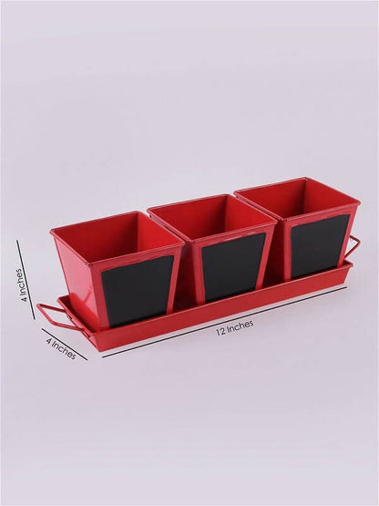 Chalk Board Painted Herb Pots Red (Set Of Three) - HalfPe