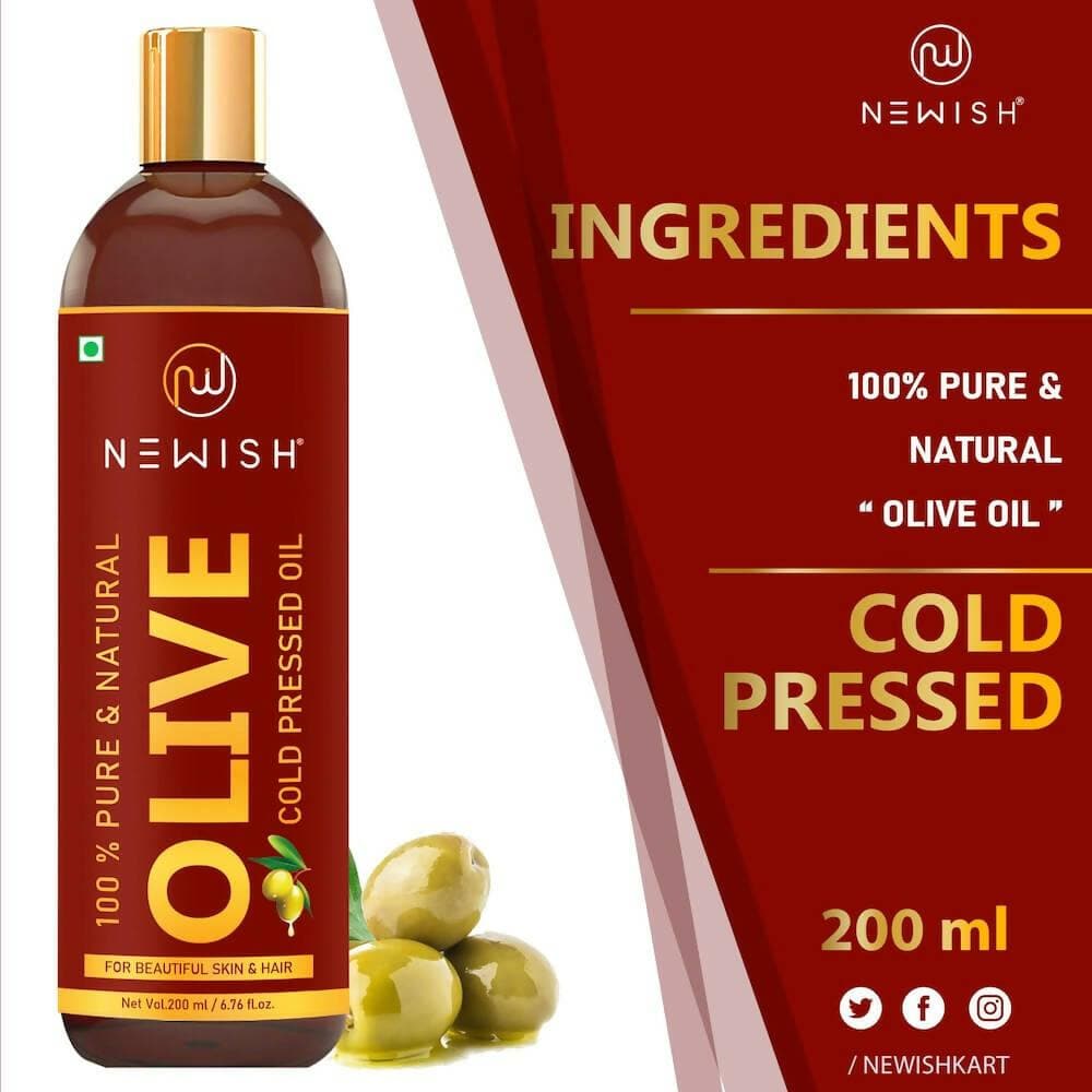 Newish Pure Cold Pressed Olive Oil For Hair and Skin (Pack of 2 - 200ML) - HalfPe