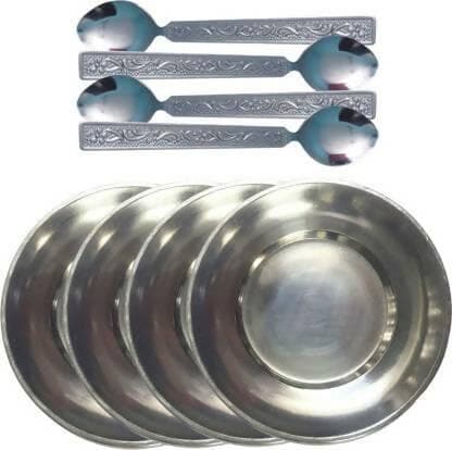 SHINI LIFESTYLE Old Style Quarter Plate, Breakfast Plates With Spoon (pack of 8) - HalfPe