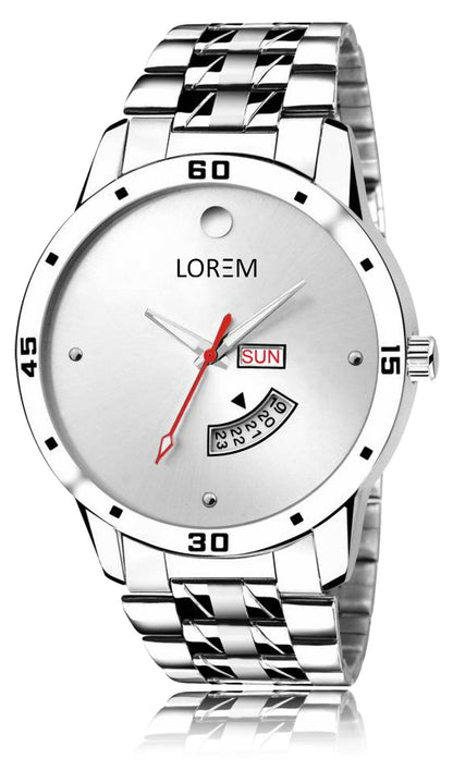 LOREM Silver Day Date Analog Watch For Men LR103 - HalfPe