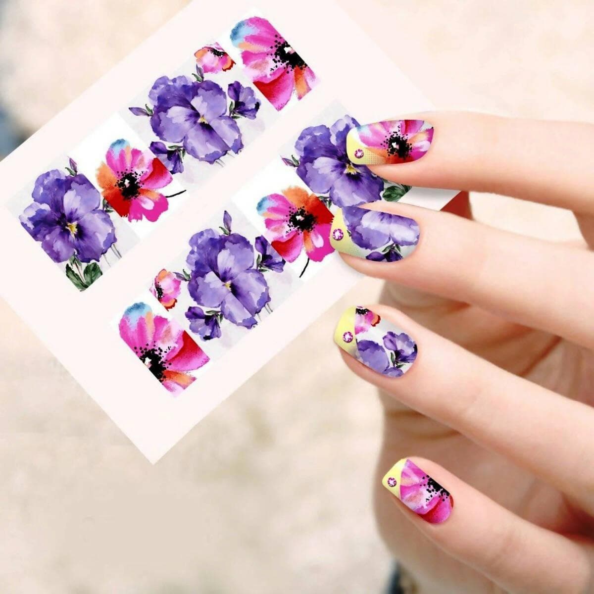 SENECIO Purple 3D Oil Printing French Nail Art Manicure Decals Water Transfer Stickers 1 Sheet - HalfPe