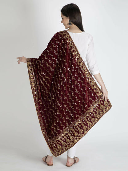 Marron Embroidered Dupatta For Women - HalfPe