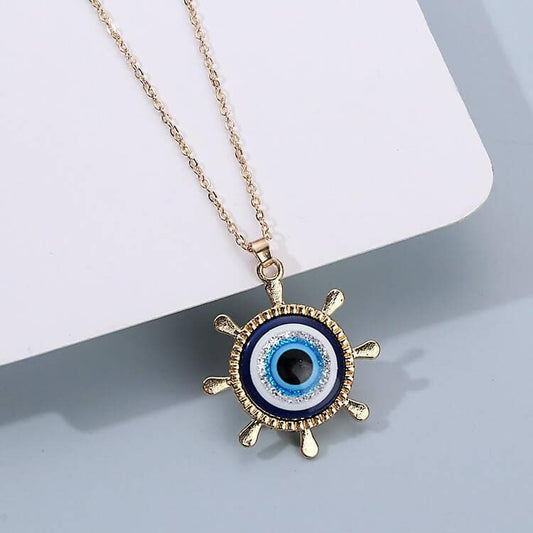 Pinapes Gold Plated Evil Eye Sea Green Pendant Necklace for Women’s & Girls (Weel Eye) - HalfPe