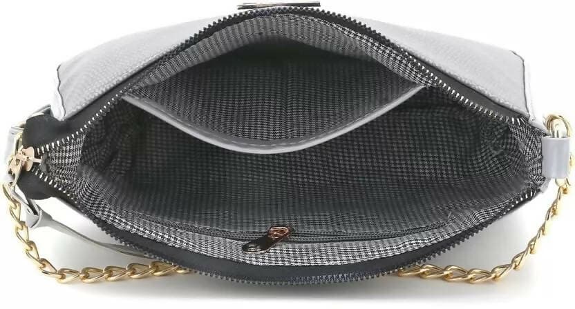 SAGIRON Women Girls Quilted Sling Bag with Gold Chain (Grey) - HalfPe