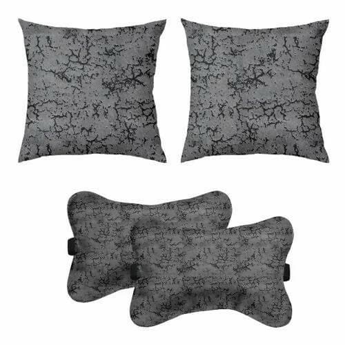 Lush homes Car Cushion Pillows for Neck, Back and Seat Rest, Printed Velvet Material, 2 PCs of Bone Neck Rest Size: 6x10 Inches, 2 Pcs of Car Cushion Size: 12x12 Inches (4 pcs) - HalfPe