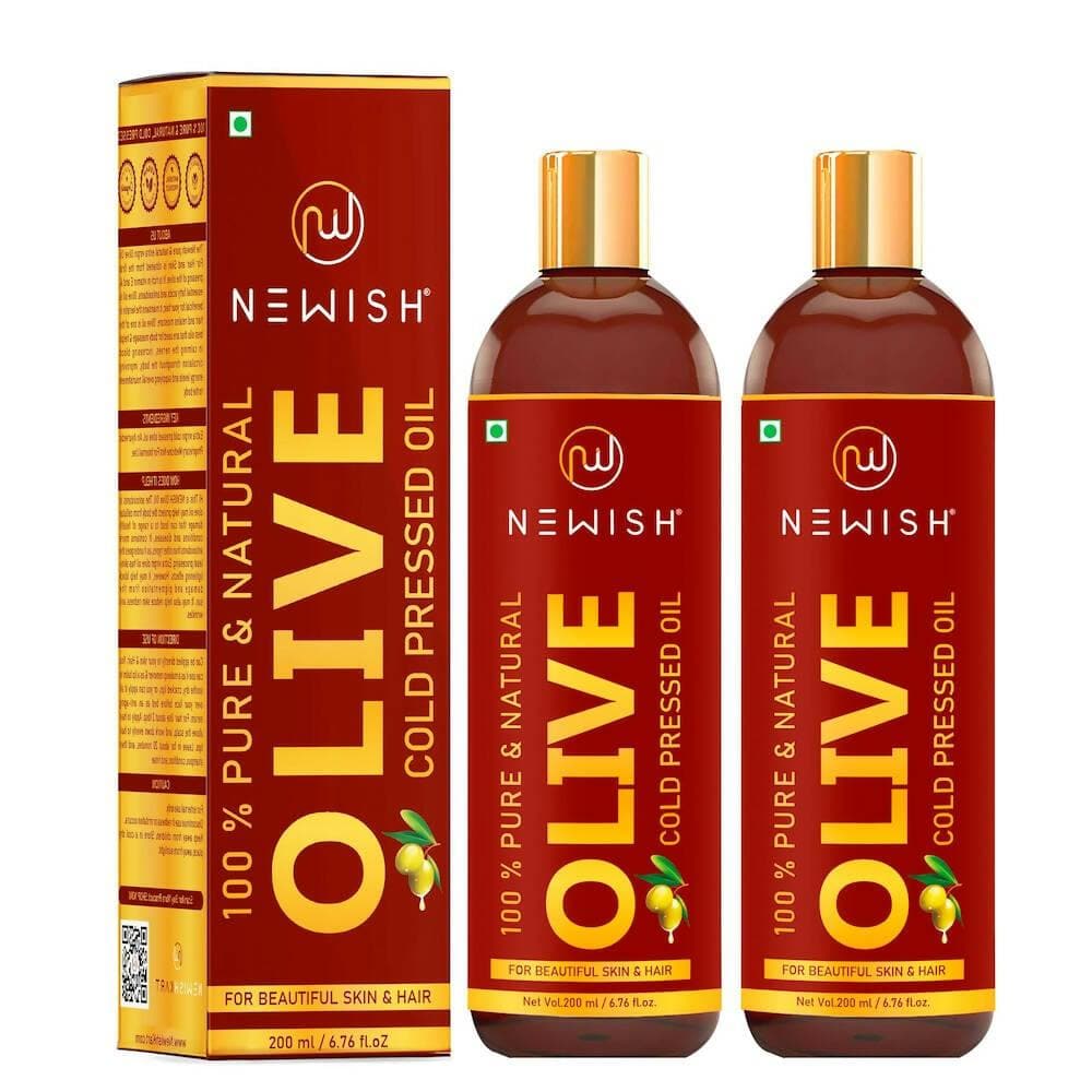 Newish Pure Cold Pressed Olive Oil For Hair and Skin (Pack of 2 - 200ML) - HalfPe