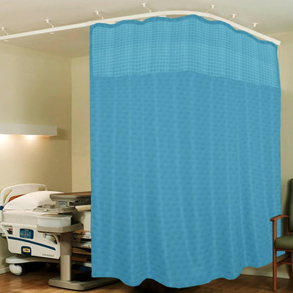 Hospital Partition Curtains, Clinic Curtains Size 10 FT W x 7 ft H, Channel Curtains with Net Fabric, 100% polyester 20 Rustfree Metal Eyelets 20 Plastic Hook, Sky Blue, Box Design (10x7 FT) - HalfPe