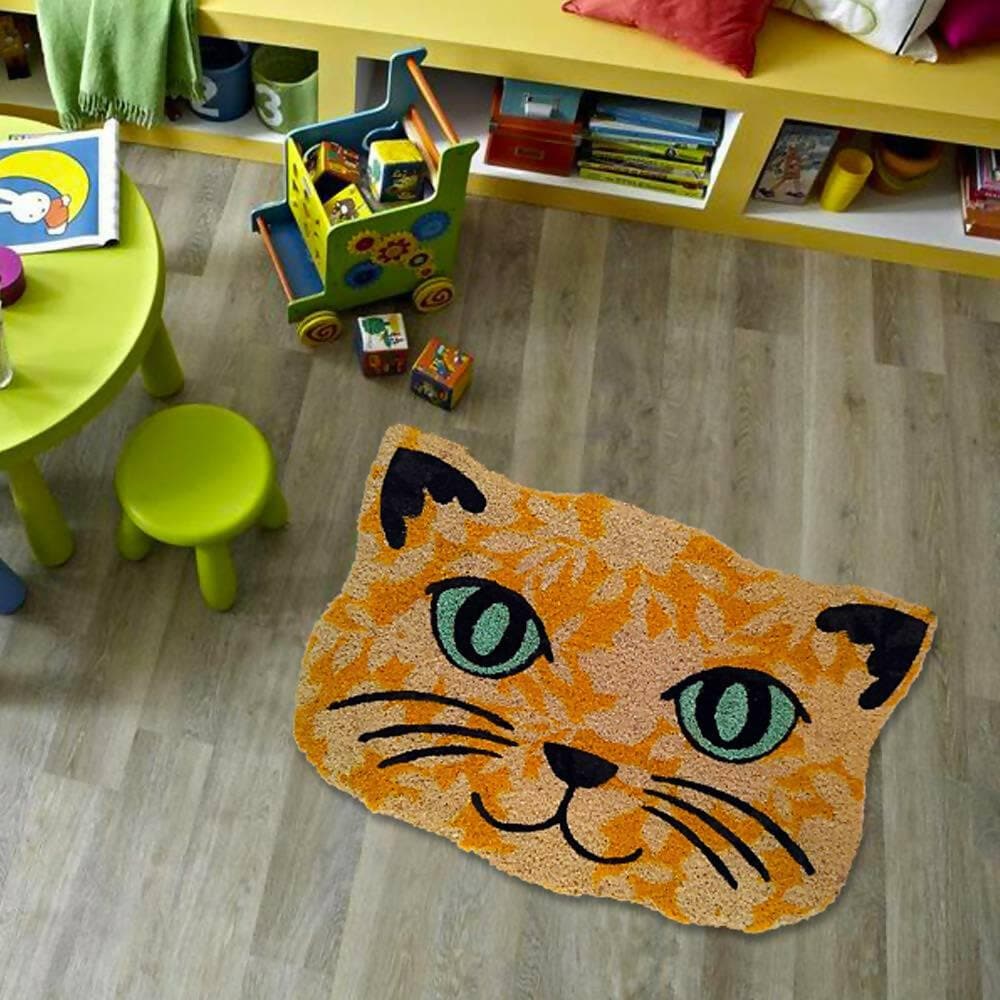 Mats Avenue Coir Door Mat Rubber Backed Cat Shaped Multi Color with for Home, All Entrances, (40x60) CM - HalfPe