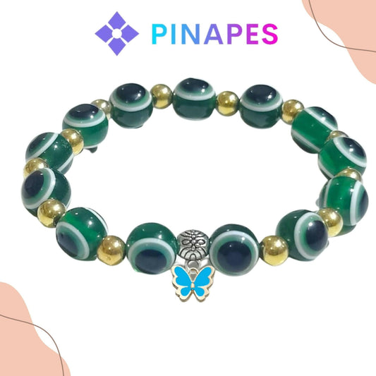 Pinapes Stylish Evil Eye Bracelet blue butterfly (dark green, pack of 2) - HalfPe