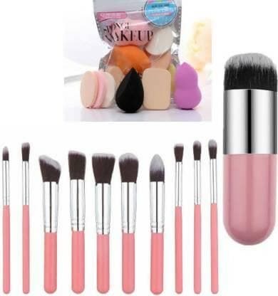 Bingeable 10Pcs Natural Cosmetic Kits Makeup Set Brushes+ Makeup Sponge 6 in 1 Makeup Sponge & Makeup Puff Set (Pack of 10) - HalfPe