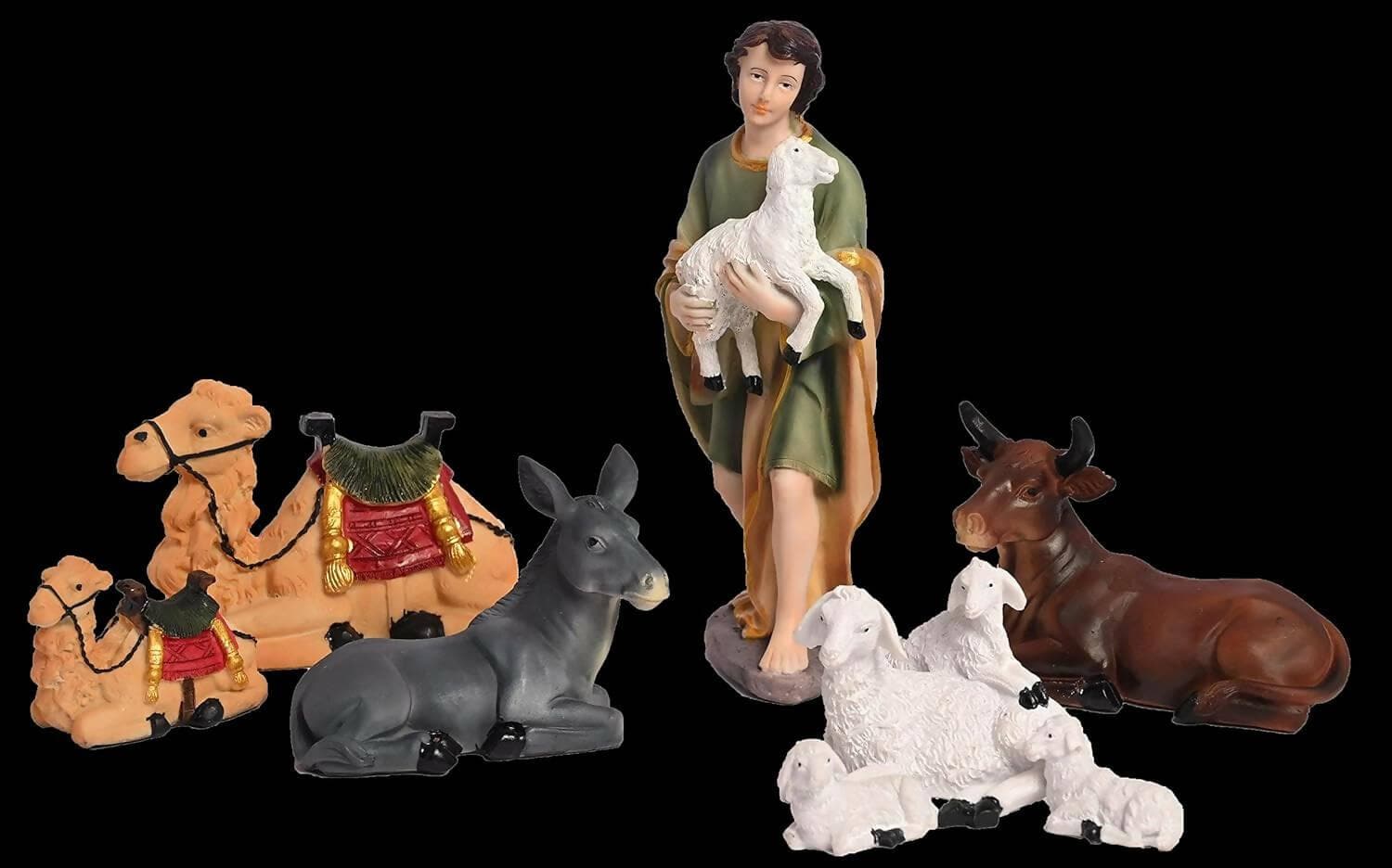 KariGhar Resin 7 Pcs Animals Set with The Shepherd for Christmas Nativity Scene, Crib Set Decoration,kudil Set, Various Other Decoration and Gifting, 8 Inch - HalfPe