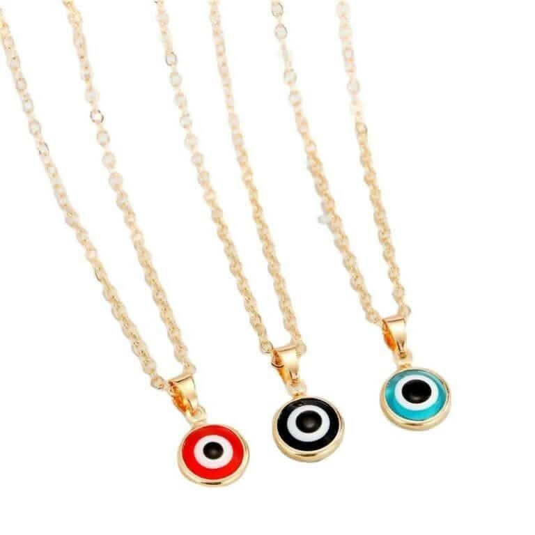 Pinapes Blue Turkish Evil Eye Pendant Chain Necklace for Women (Set of 3 - Red, Black, Blue) - HalfPe