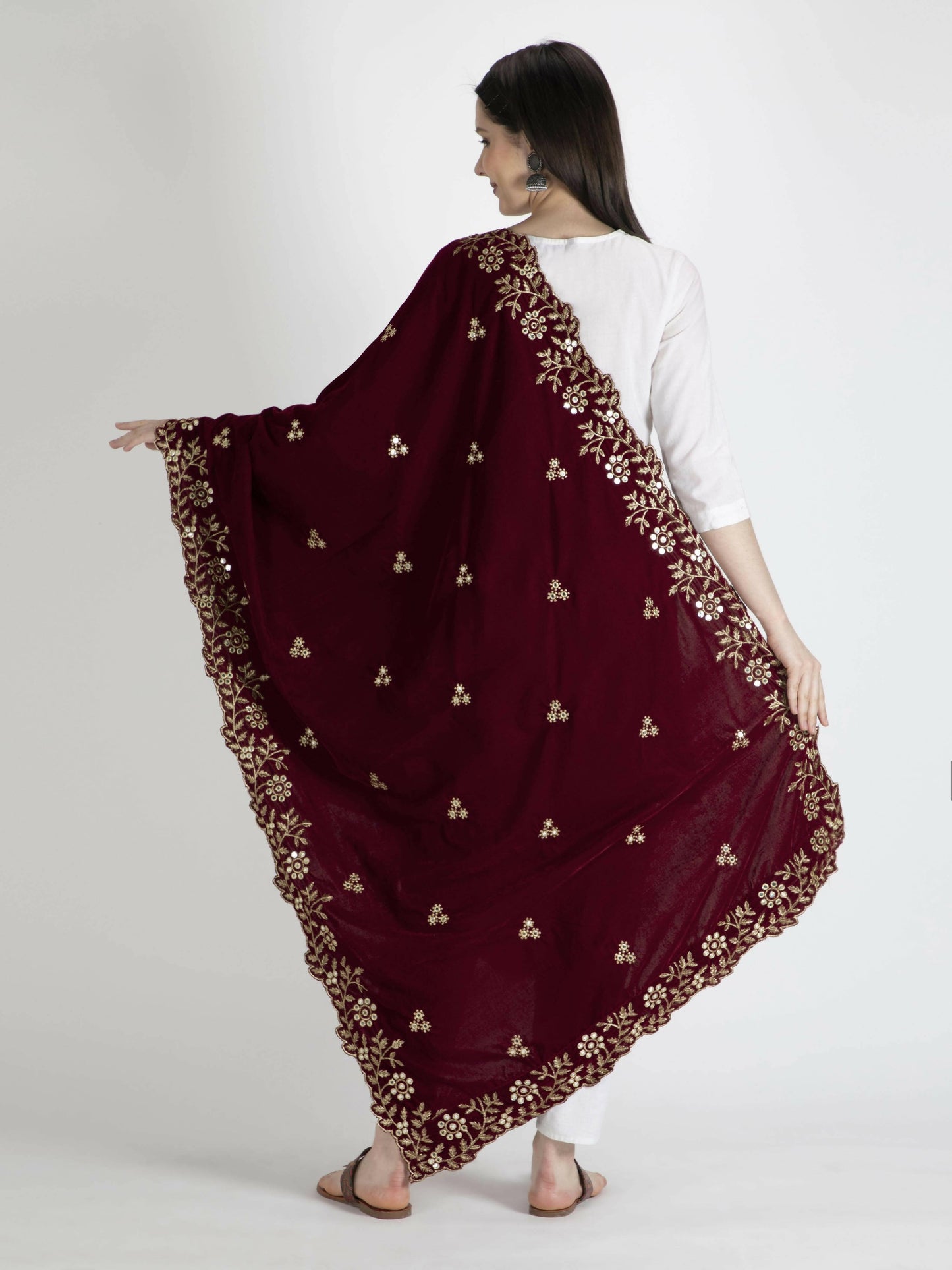 Maroon Velvet Shawl Dupatta For Women - HalfPe