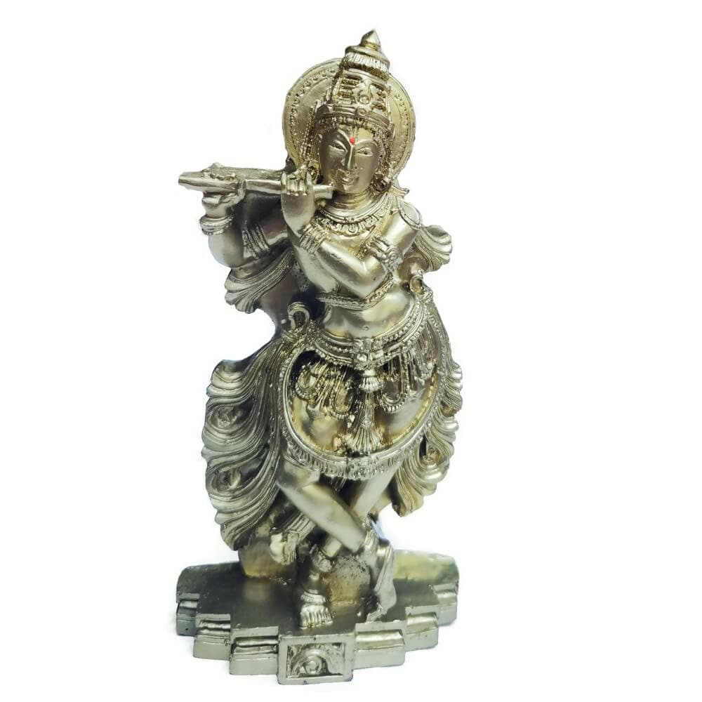 Mats Avenue Poly Marble Lord shri Krishna Playing Flute Standing Idol (9x18 CM) - HalfPe