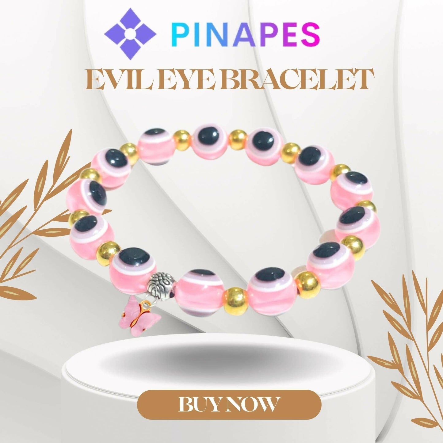 Pinapes Butterfly Beads and Evil Eye Charm Bracelet A Must-Have for Fashionable and Superstitious Women( baby pink) - HalfPe