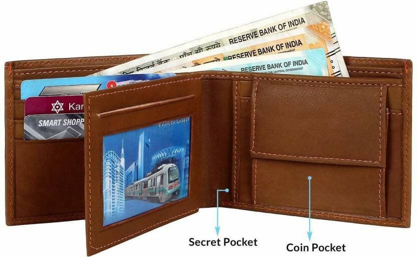 Men Trendy Tan Genuine Leather Wallet (7 Card Slots) - HalfPe