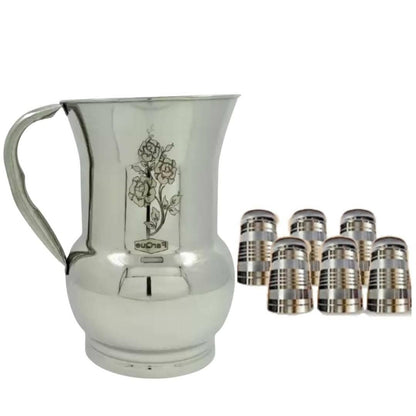 SHINI LIFESTYLE Stainless Steel Jug with Steel Glass Set 7pc - HalfPe