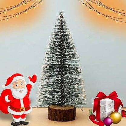 Christmas Tree with Snow | 15 cm Long, 4 Trees | Tree with Wooden Base | Frosted Pine Tree | Xmas Tree for Home Décor, Corporate Gifting & Christmas - HalfPe