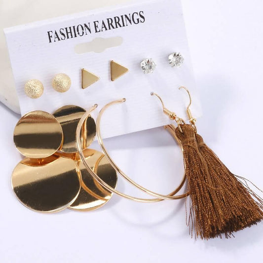 Pinapes Latest Design Tassel Stud Earrings Combo Set For Girls&Women Metal Earring Set (6 Pairs ) - HalfPe