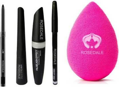 Crynn Smudge Proof HDA64 Makeup Beauty Kajal & Rosedale Eyeliner , Mascara , Eyebrow Pencil & Powder Blender Sponge Puff (PACK OF5 Items) - HalfPe