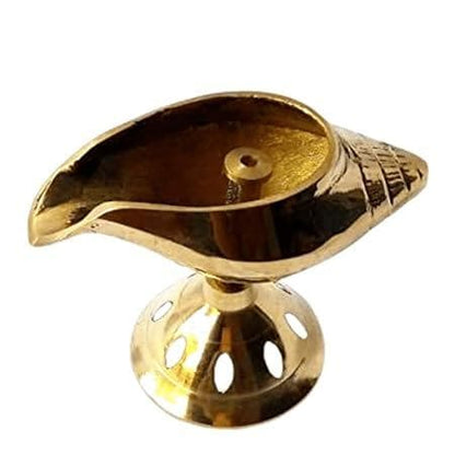 Akhand jyot diya brass shankh deepak with stand oil lamp - halfpeapp