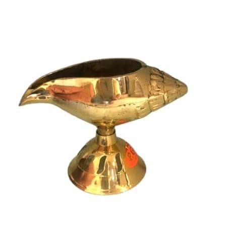 Akhand jyot diya brass shankh deepak with stand oil lamp - halfpeapp