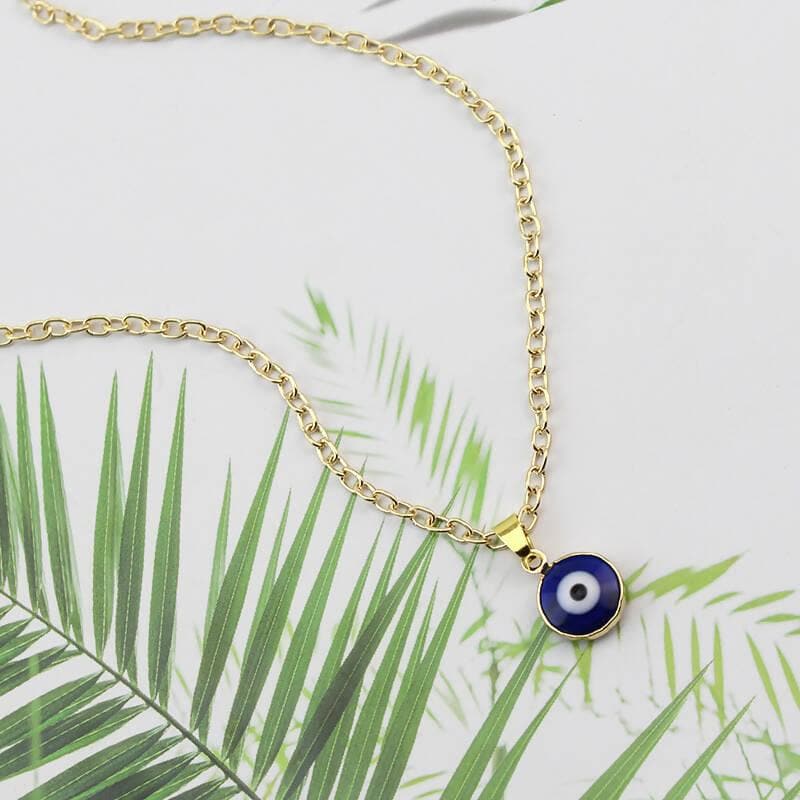 Pinapes Blue Turkish Evil Eye Pendant Chain Necklace for Women (Blue) (Pack of 2) - HalfPe