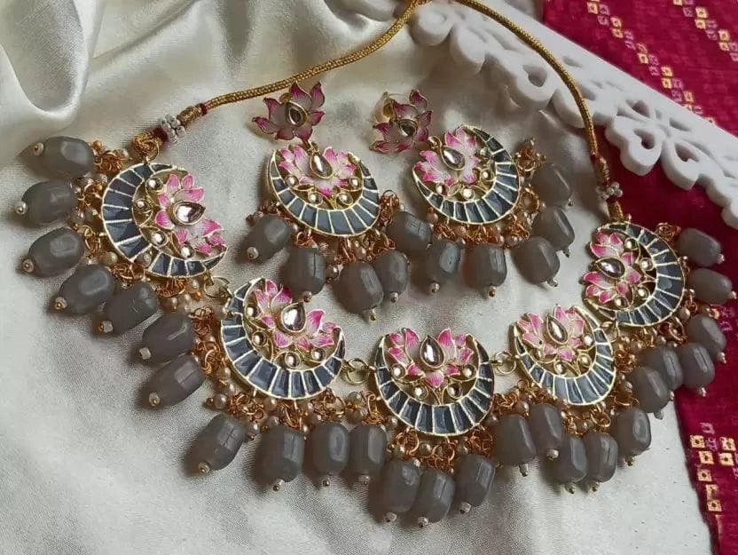 Alloy gold-plated jewel set (grey) | MANATH - halfpeapp