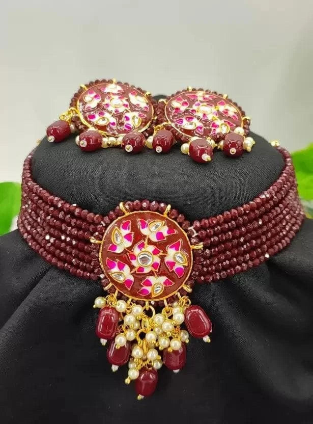 Alloy gold plated jewel set (maroon) | MANATH - halfpeapp