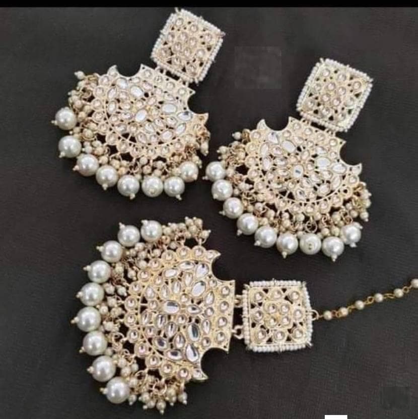 Alloy gold plated with white beads jewel set | MANATH - halfpeapp