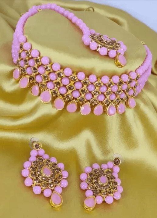 Alloy jewel set ( baby pink) | MANATH - halfpeapp