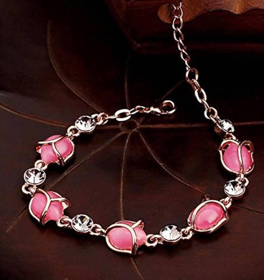 Alloy pink stones bracelet | MANATH - halfpeapp