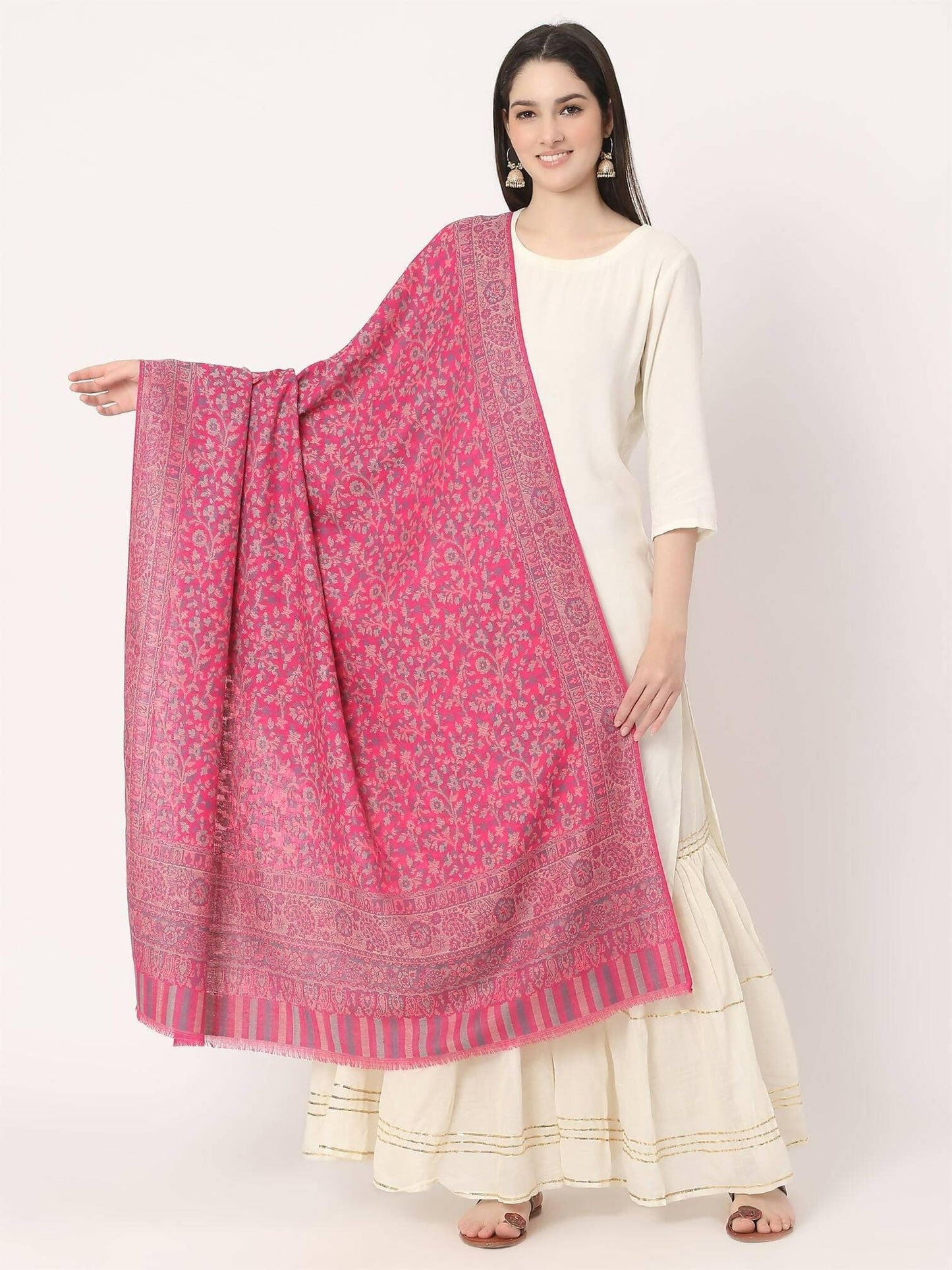 Magenta Fine Wool Kani Multiweave Shawl - HalfPe