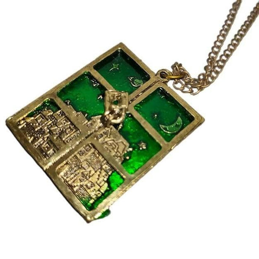 SENECIO Dreamworld Castle Starry Night Window With Lock Bohemian Enamel Emerald Green Necklace - HalfPe