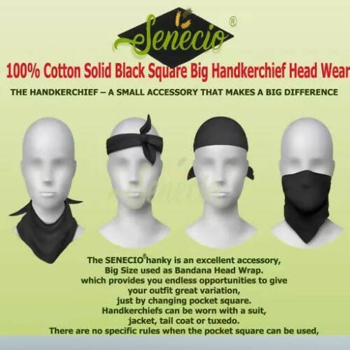 SENECIO 100% Cotton Solid Black Square Handkerchief (pack of 2) - HalfPe