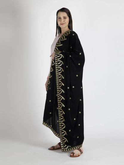 Embroidered Velvet Shawl Dupatta(Black) - HalfPe