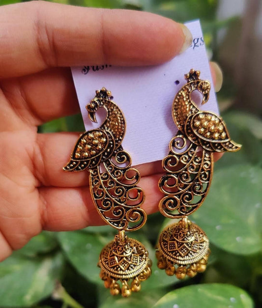 Pinapes Handcrafted Pecock Jhumka Earrings for a Stunning Look (Set Of 2) - HalfPe