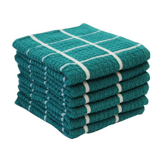 Lushomes Kitchen Cleaning Cloth, Terry Cotton Dish Machine Washable Towels for Home Use, 6 Pcs Green Checks Hand Towel Combo, Pack of 6 Towel, 16x26 Inches, 360 GSM (40x65 Cms, Set of 6) - HalfPe