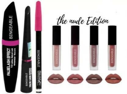 Bingeable 3in1 Beauty Eyeliner, Mascara, Eyebrow Pencil & Nude Edition Long Lasting Lipstick - HalfPe