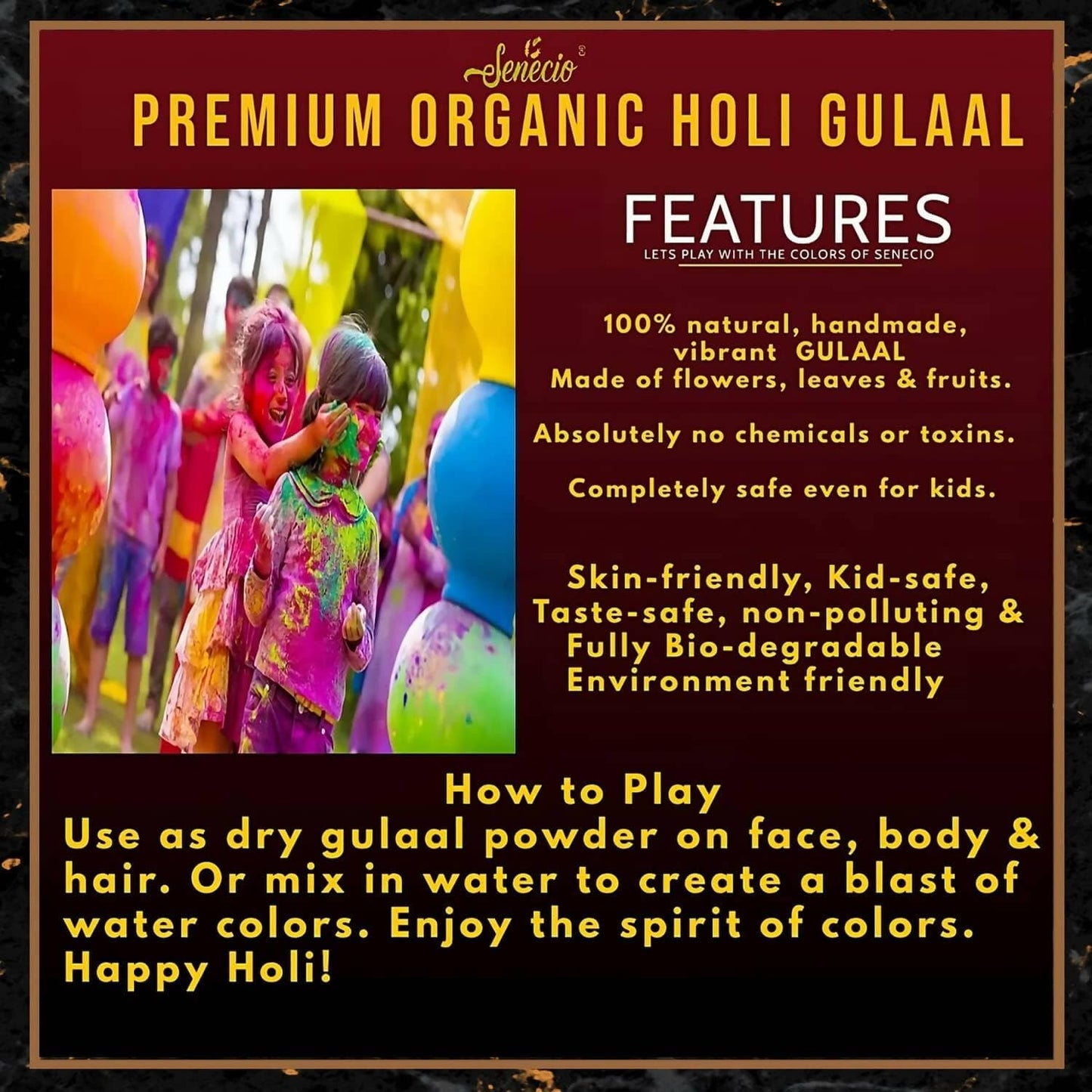 SENECIO Organic 100% Natural Holi Gulaal I 3 Colours 200g Each - HalfPe