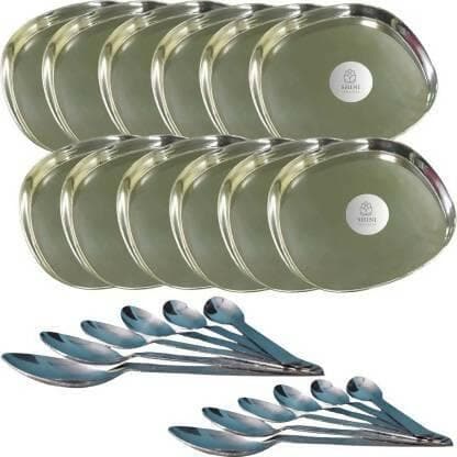 SHINI LIFESTYLE Stainless Steel Serving Plate With Spoon (Pack of 24) - HalfPe