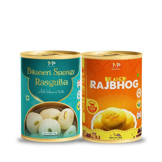 MAPAA's Bikaneri Premium Spongy Rasgulla & Rajbhog Combo |Ready to Eat Sweet | Bikaneri Sweets| Mithai Combo (2x1Kg) 2 KG - HalfPe