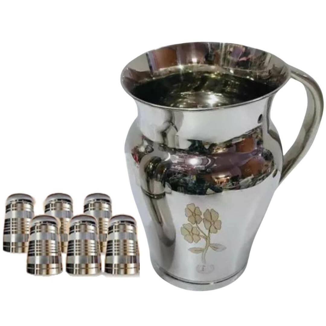 SHINI LIFESTYLE Stainless Steel Jug with Glass Set 7pc - HalfPe