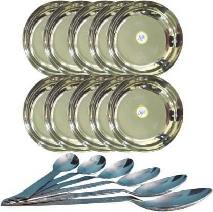 SHINI LIFESTYLE Stainless Steel Dessert Plate Set, Halwa Plate 10pc with spoon (20) - HalfPe