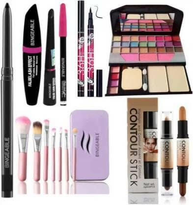 Bingeable Kajal& 3 In1 Waterproof Eyeliner, mascara, Kajal& 36H Eyeliner& 7 Pcs Brush(HK)& 2in1 Contour Stick& 6155 Makeup Kit (6 Items in the set) - HalfPe