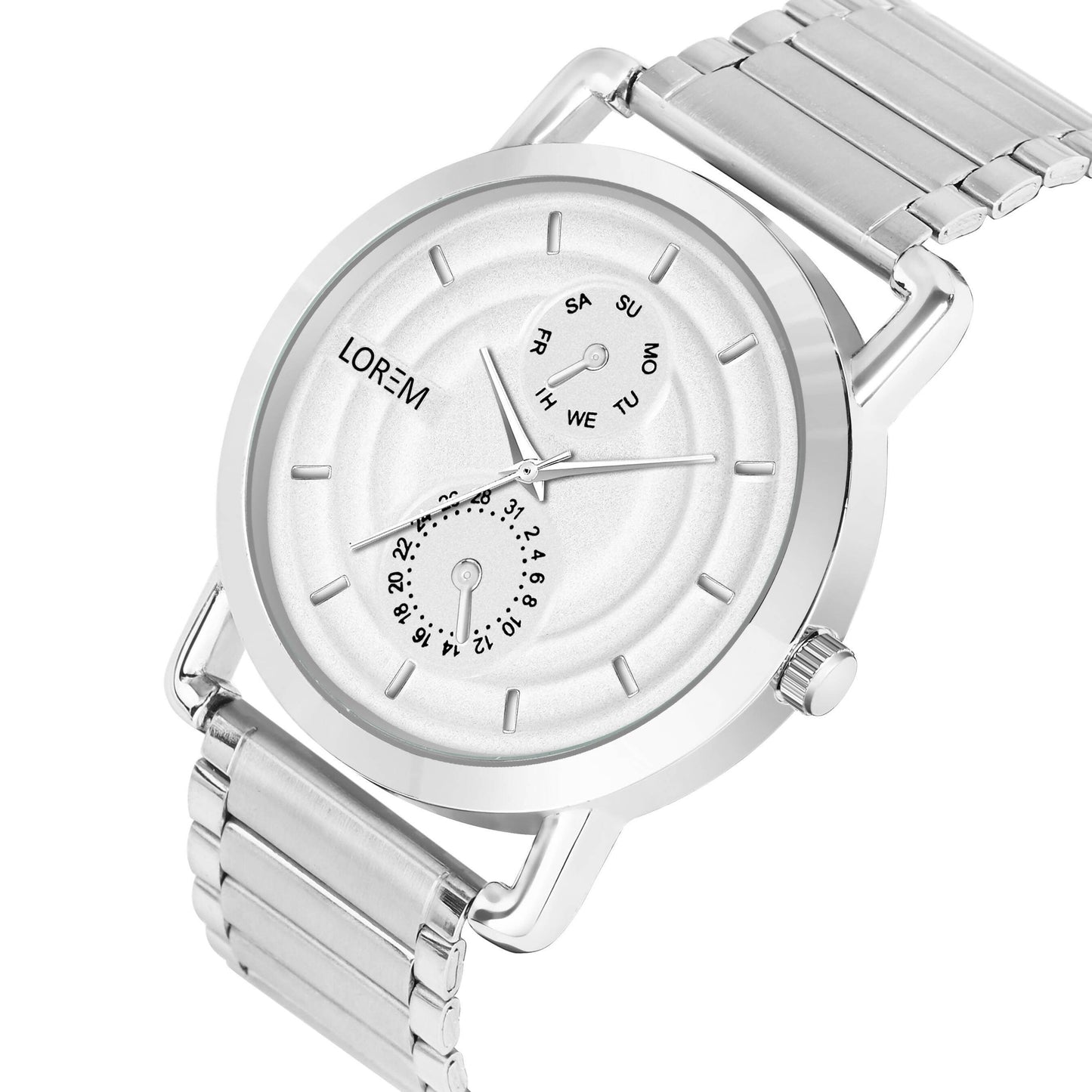 LOREM White 3D Embossed Stainless Steel Analog Watch For Men LR121 - HalfPe