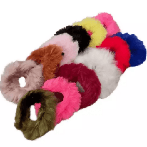 SENECIO Korean Fluffy Fur Soft Multicolor Hair Tie Hand Scrunchies Rubber Band(12Pc) - HalfPe