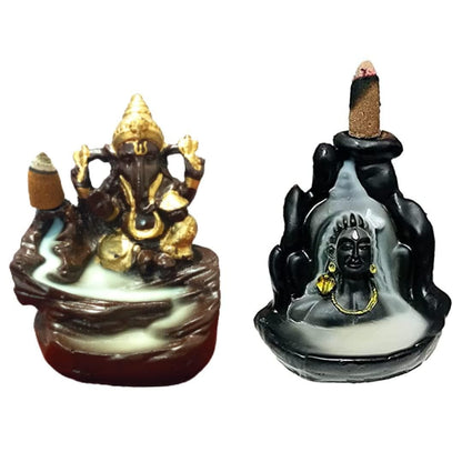 Backflow Incense Burner Shiva Ganesh Mahayogi shivling Fountain (10 cones 11 cm) - halfpeapp