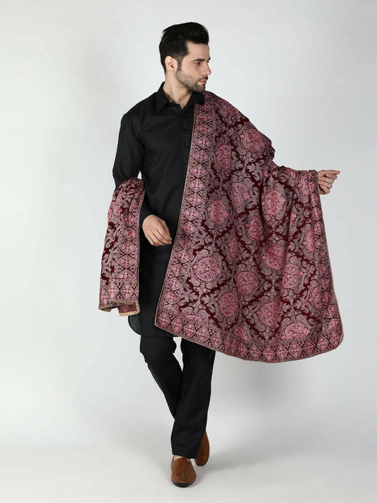 Moda Chales Velvet Dupatta Shawl (Maroon Pink Rust) - HalfPe